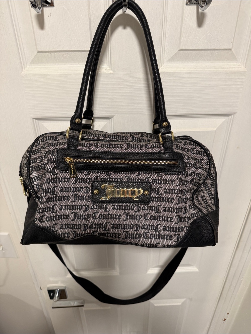 Juicy Couture Black and Gray Logo Tote with Gold Accents